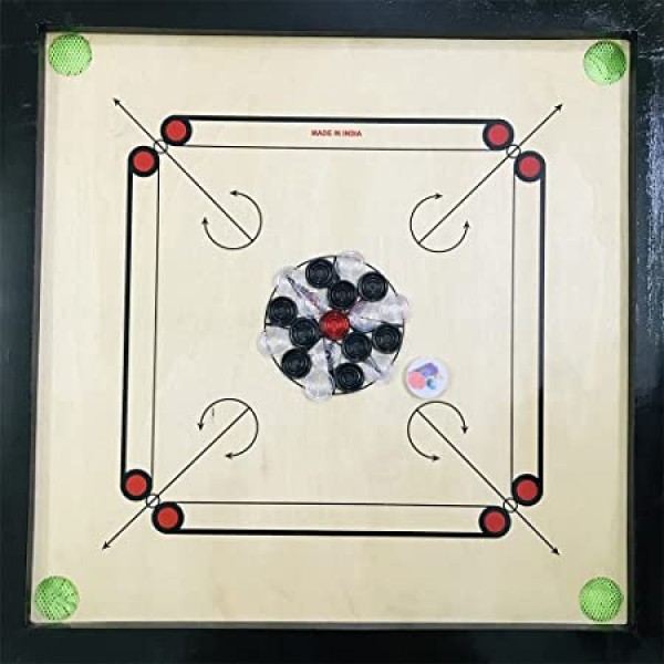 Altis Wooden Carrom Board 26 Inches (Medium) Size in 5mm Ply and 1.5 Inch Border with Coins, Striker and Powder Free