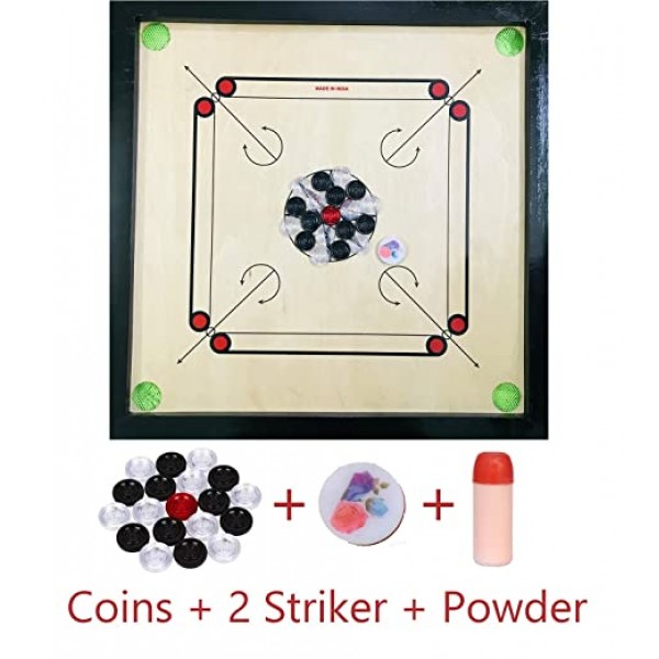Altis Wooden Carrom Board 26 Inches (Medium) Size in 5mm Ply and 1.5 Inch Border with Coins, Striker and Powder Free