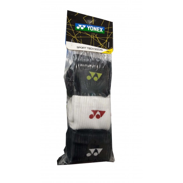 Yonex Socks Pack of 3 White Grey Black